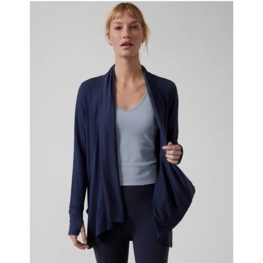 Athleta Navy Open-Front Draped Cardigan, size M Tall